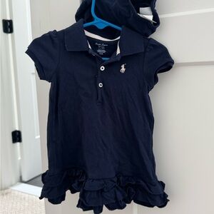 Ralph Lauren Navy Baby Girl’s Polo Dress with Collar and Ruffle Trim